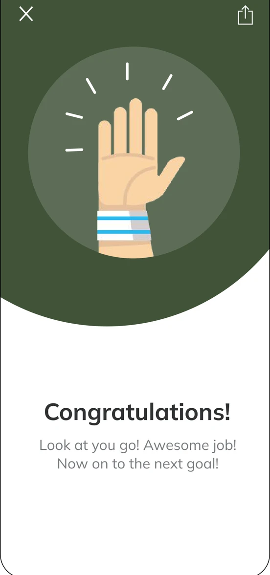 A goal-completed screen in the app